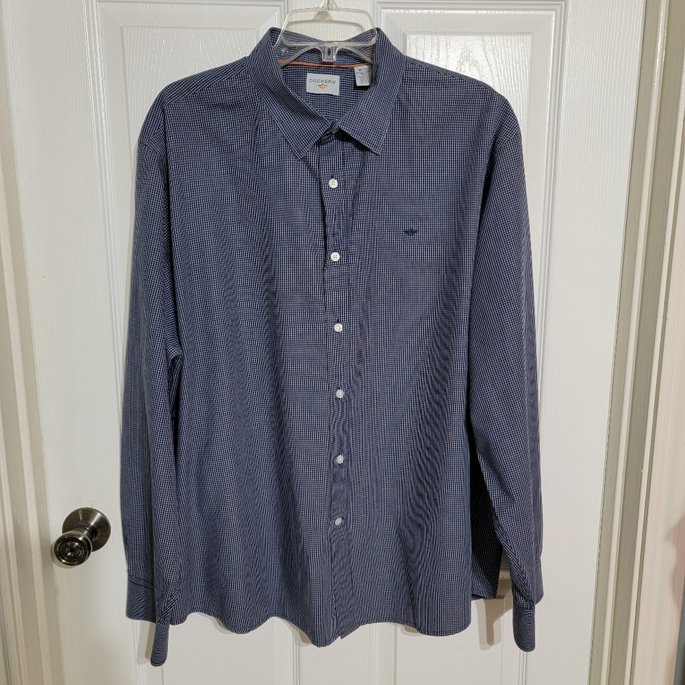 Dockers Blue & White Checkered Long Sleeve Button Up Shirt Men's Size XXL